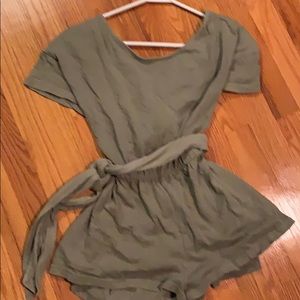 Free People Olive Open Back Tie Romper